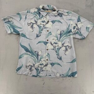 Tommy Bahama Mens 100% Silk Tropical Floral Jacquard Camp Shirt Size L